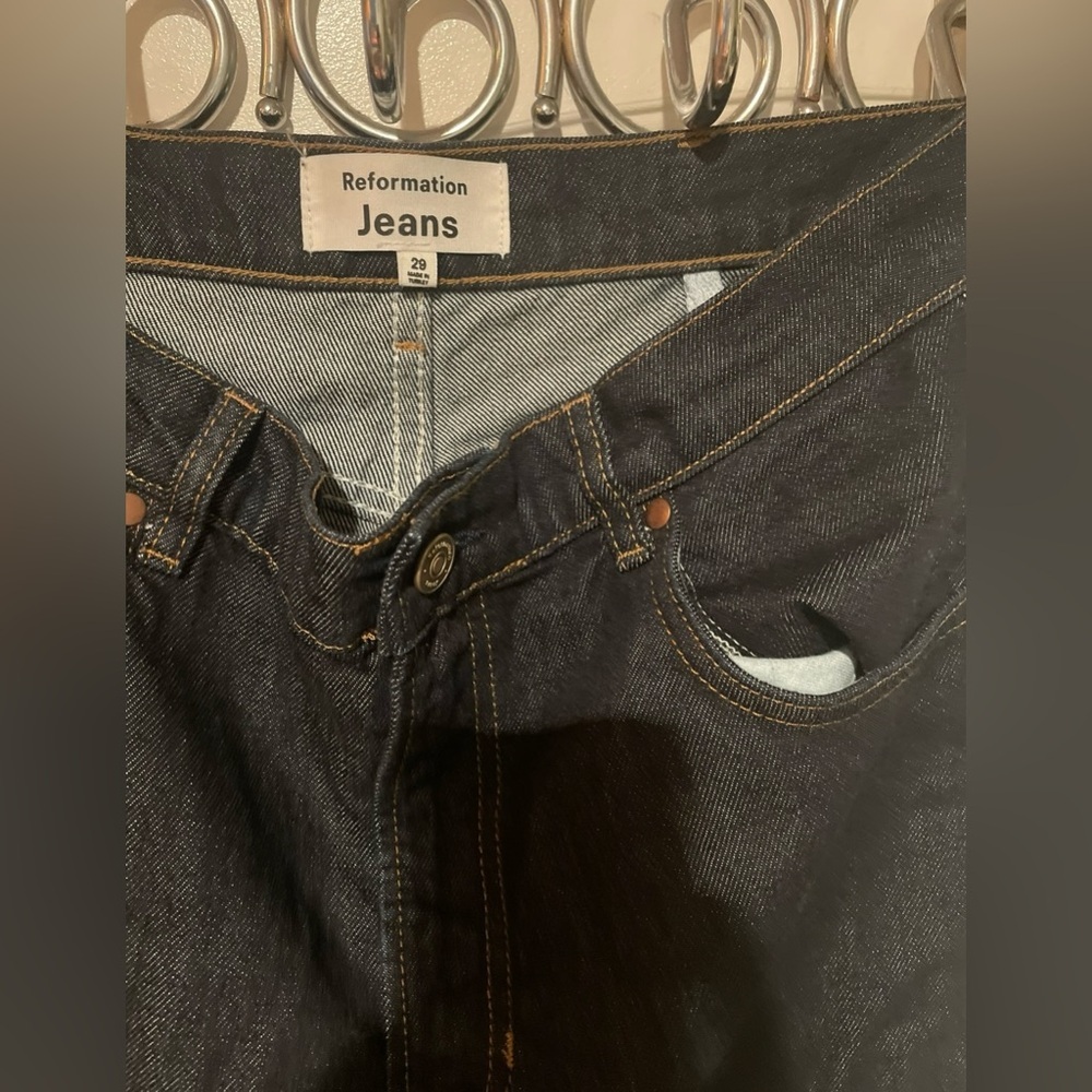 New! Reformation Cowboy High Rise Straight Long Jeans Dark Blue Denim 🤠 size 29 - Picture 15 of 16